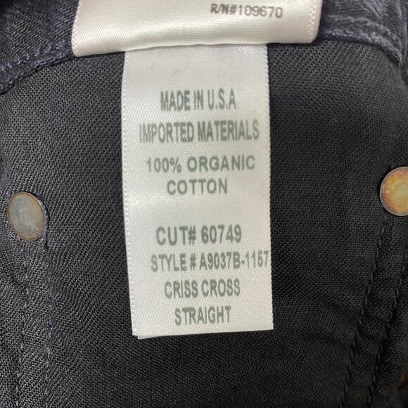 Agolde Distressed Criss Cross Jeans Black Women 26 Offset Button Closure - Picture 14 of 15